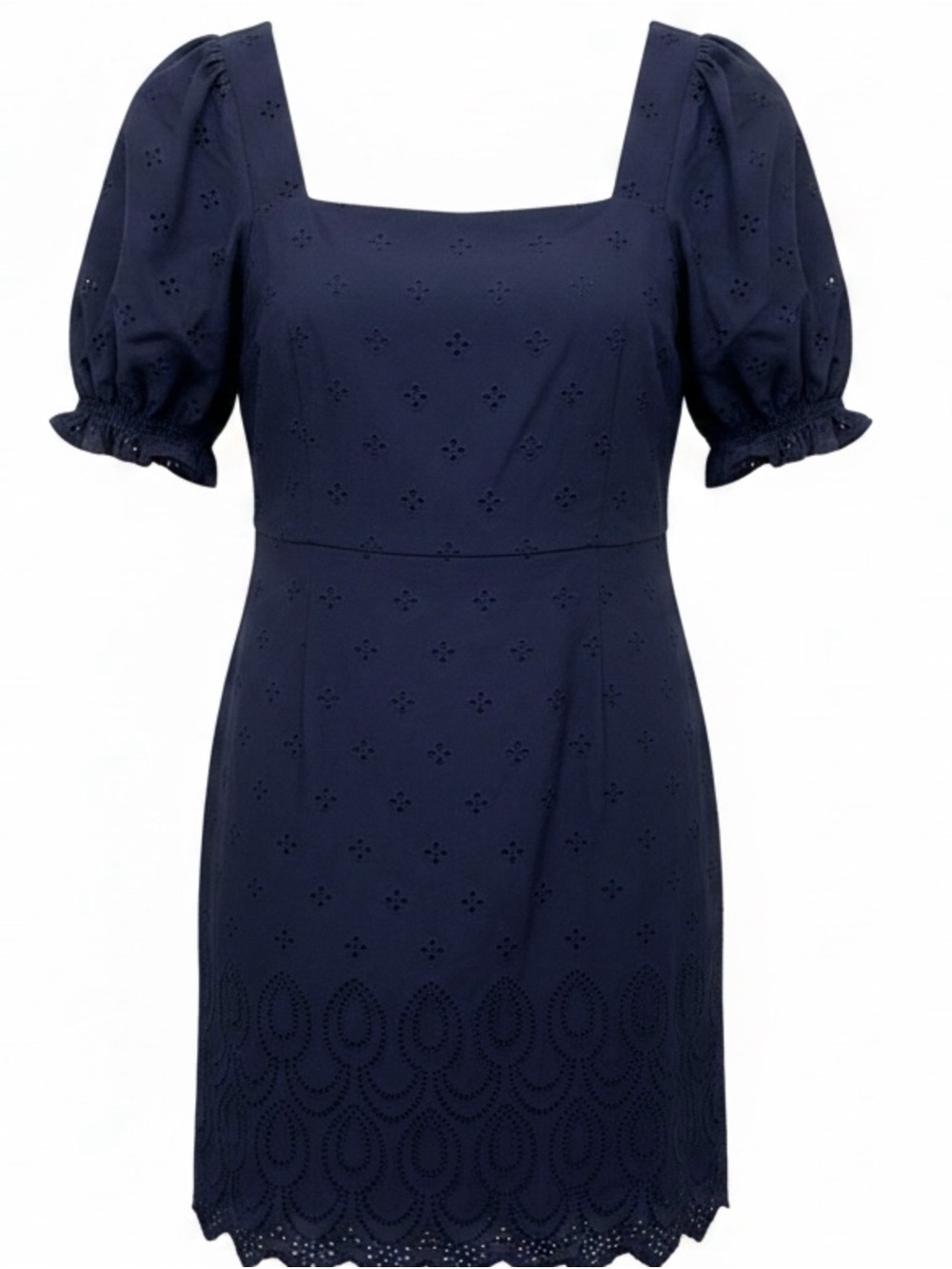 Draper James Navy Eyelet Square-Neck Puff-Sleeve Mini Dress